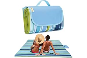 K Y KANGYUN Picnic Blanket | Beach Mat| Picnic Blankets for Indoor and Outdoor, 80" x 60" Sandproof Waterproof Larger Mats for Travel, Camping, Hiking, Park Grass, Handy Tote, Foldable (Blue Line)