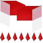 Shimmeroo 25Pack Mini Red Flags on Sticks,Small Flags Hand Held Solid Red Mini Flag for Party Decorations Grand Opening School Celebration 14x21CM