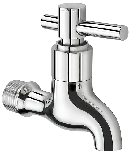 TNL 2 PIN Short Body Quarter Turn Brass Bib Cock C.P Fittings Bib Tap Bathroom Tap Washing Tap (Chrome Finish)