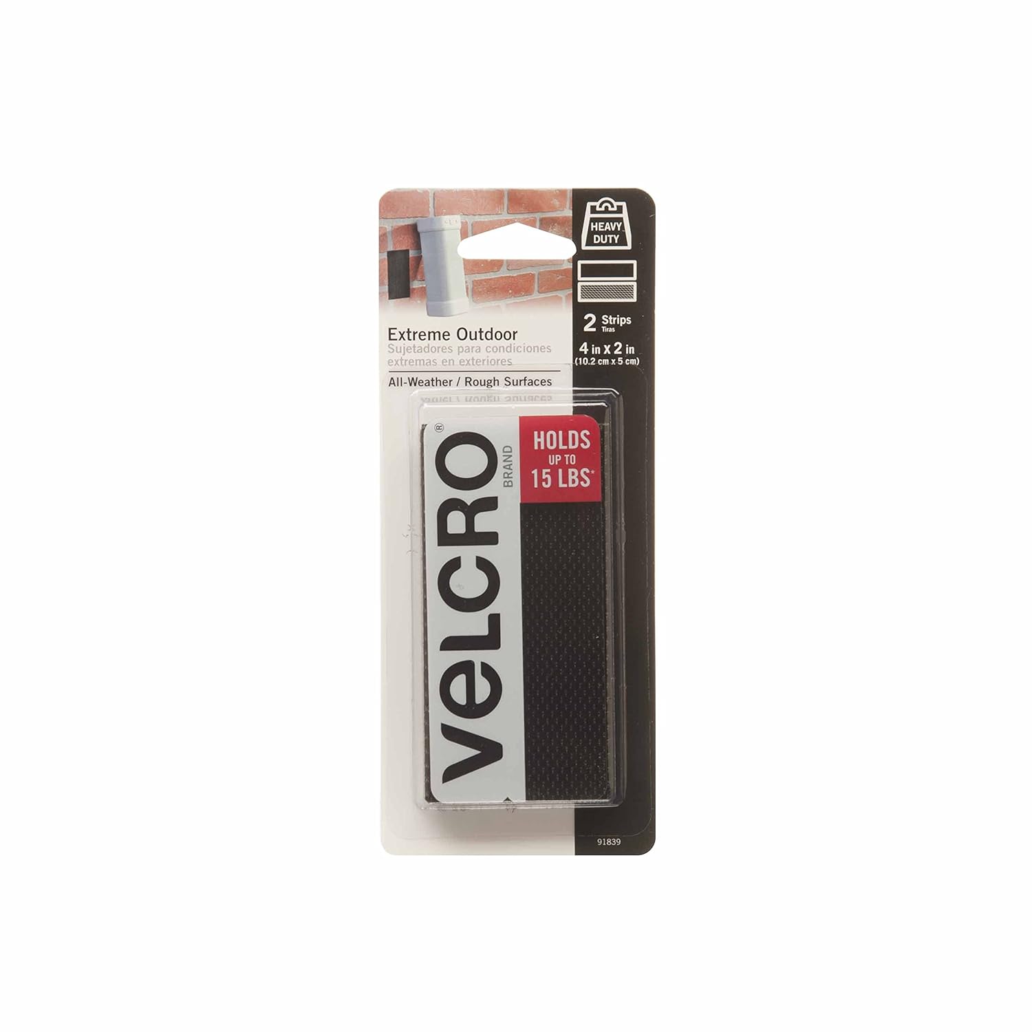 VELCRO Brand - Industrial Strength Extreme Outdoor | Heavy Duty, Superior Holding Power on Rough Surfaces | 2 Strips | 4in x 2in | Black