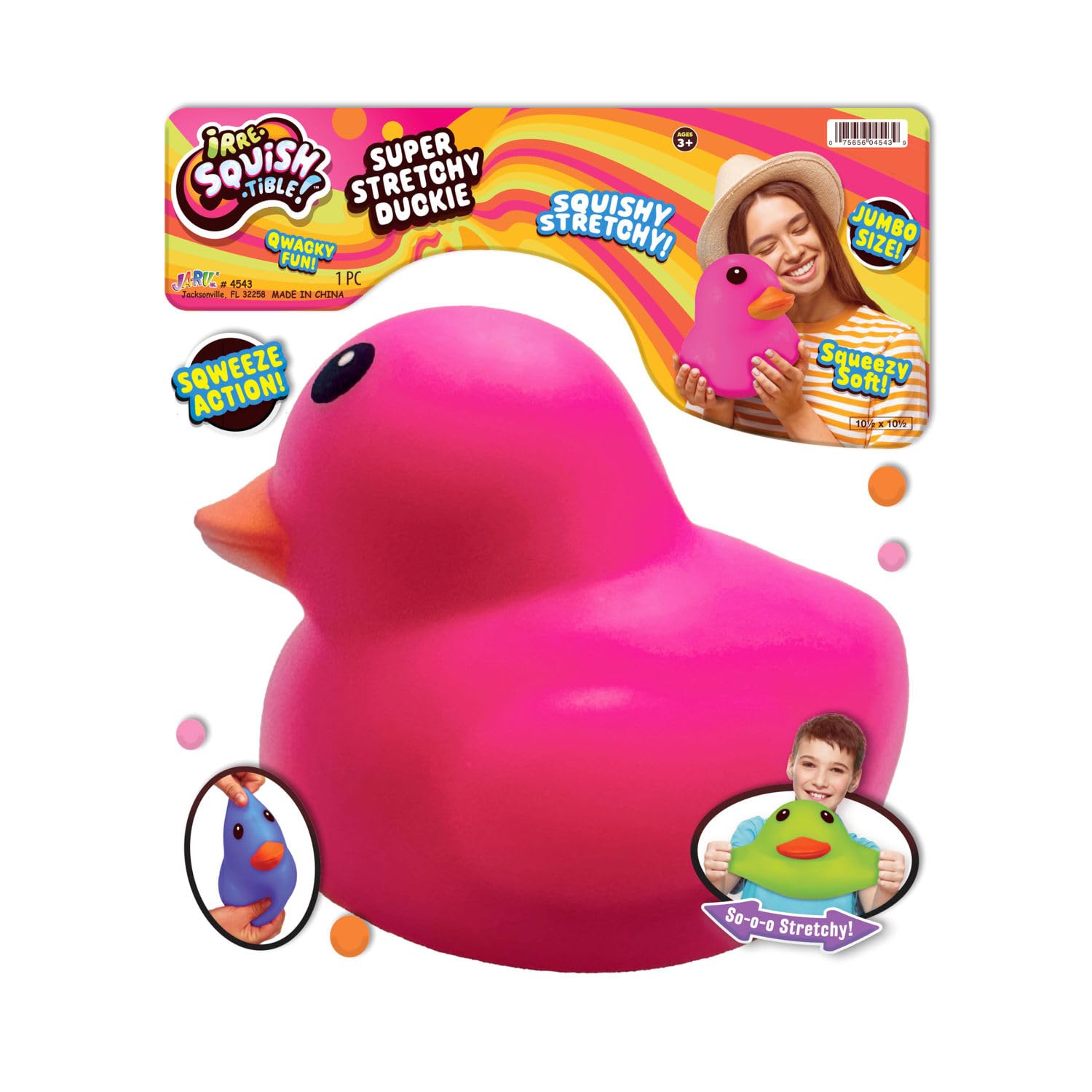 JA-RU Jumbo Super Stretchy Duckie (1 Pink Duck). Irresistible Squishy Duck. Squeeze Action. Squishy, Squeezable, Stress Relief, Fidget, Party Favor, Classroom Prize. 4543-Pink-1