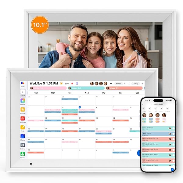 LINKDAZE DIGITAL CALENDAR 10.1” ELECTRONIC CALENDAR FOR FAMILY SCHEDULES, WIFI SMART CALENDAR BUILT-IN 32GB MEMORY, 1280 * 800 IPS HD TOUCHSCREEN INTERACTIVE FAMILY PLANNER & MEAL PLANNER-WHITE