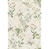 Simon&amp;Siff Vintage Floral Peel and Stick Wallpaper 17.3" x 118" | Beige Botanical Contact Paper Self Adhesive Removable Waterproof Wall Paper, Renter Friendly, Bedroom Cabinets DIY Decor