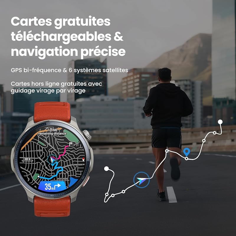 Balance 2 Montre Connectée Homme 47mm, GPS, NFC, Écran AMOLED 1,5" en Verre Saphir, Autonomie 21J, 180 Modes Sport, Hyrox, Golf, Suivi Cardio & Sommeil, Smartwatch pour Android et iPhone