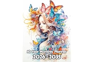 Watercolor Butterflies 10 Year Monthly Planner 2024-2033: Large 120 Month Calendar | Gift For People Who Love Wildlife, Nature Lovers | For Back To ... Work | 8.5 x 11 Inches | 241 Pages | v36