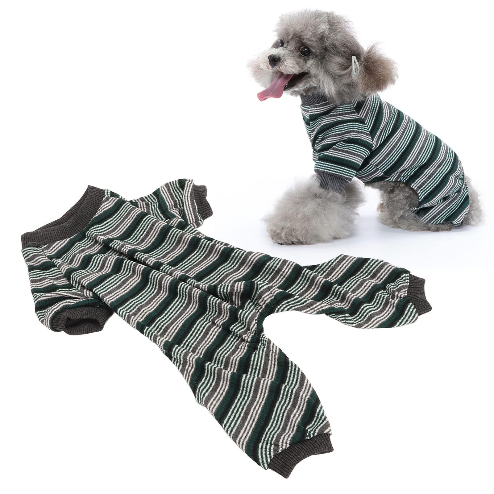 Cute Cotton Striped Pup Jumpsuit - Super Soft Stretchable Puppy Jammies Dog Sleep Shirts - Spring/Summer Onesie (M)