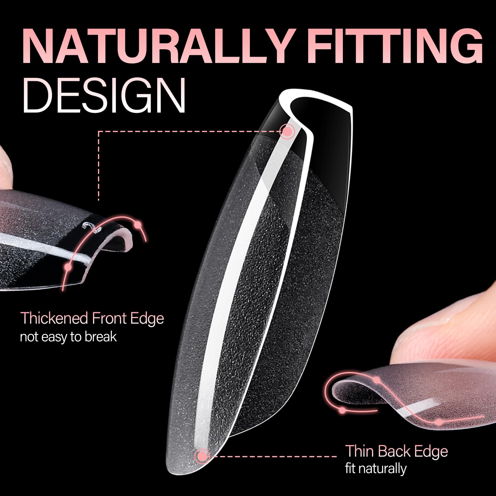 AILLSA Short Coffin Nail Tips Clear Gelly Nails Tip Half Matte Full Cover Tips Acrylic Pre-Filed Press on Fake Nail Tips for Nail Extension Home DIY Manicure 216PCS 12Sizes - Image 2