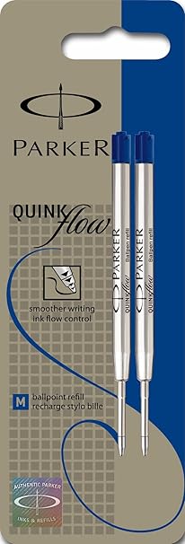 Parker S0909590 Ersatzminen QuinkFlow (für Kugelschreiber, mittlere Strichbreite, blaue Tinte, 2er-Pack)