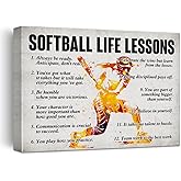 Hijie Softball Poster Canvas Wall Art for Home Bedroom Decor, Positive Baseball Life Lessons Canvas Print Painting, Gifts for Softball Lovers Women, 12x15 Inch