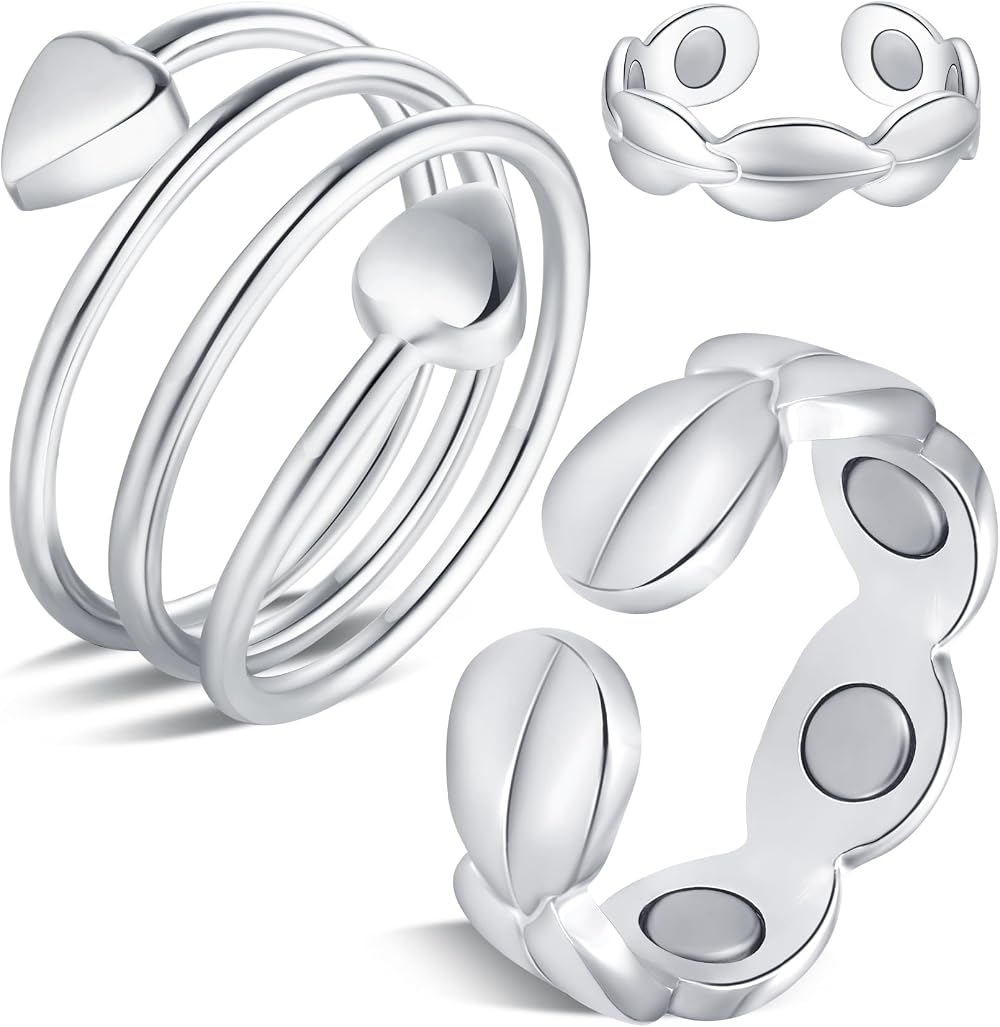 Jeracol 2Pcs Lymphatic Copper Rings Women Magnetic 7x Gauss Gift Box