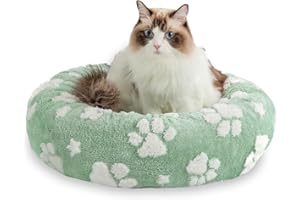 Yaning Donut Dog Beds for Small Dogs, Calming Round Cat Beds for Indoor Cats, Cute 3D Textured Paw Pet Bed with Removable Washable Cover and Anti-Slip Bottom（Green，20"）