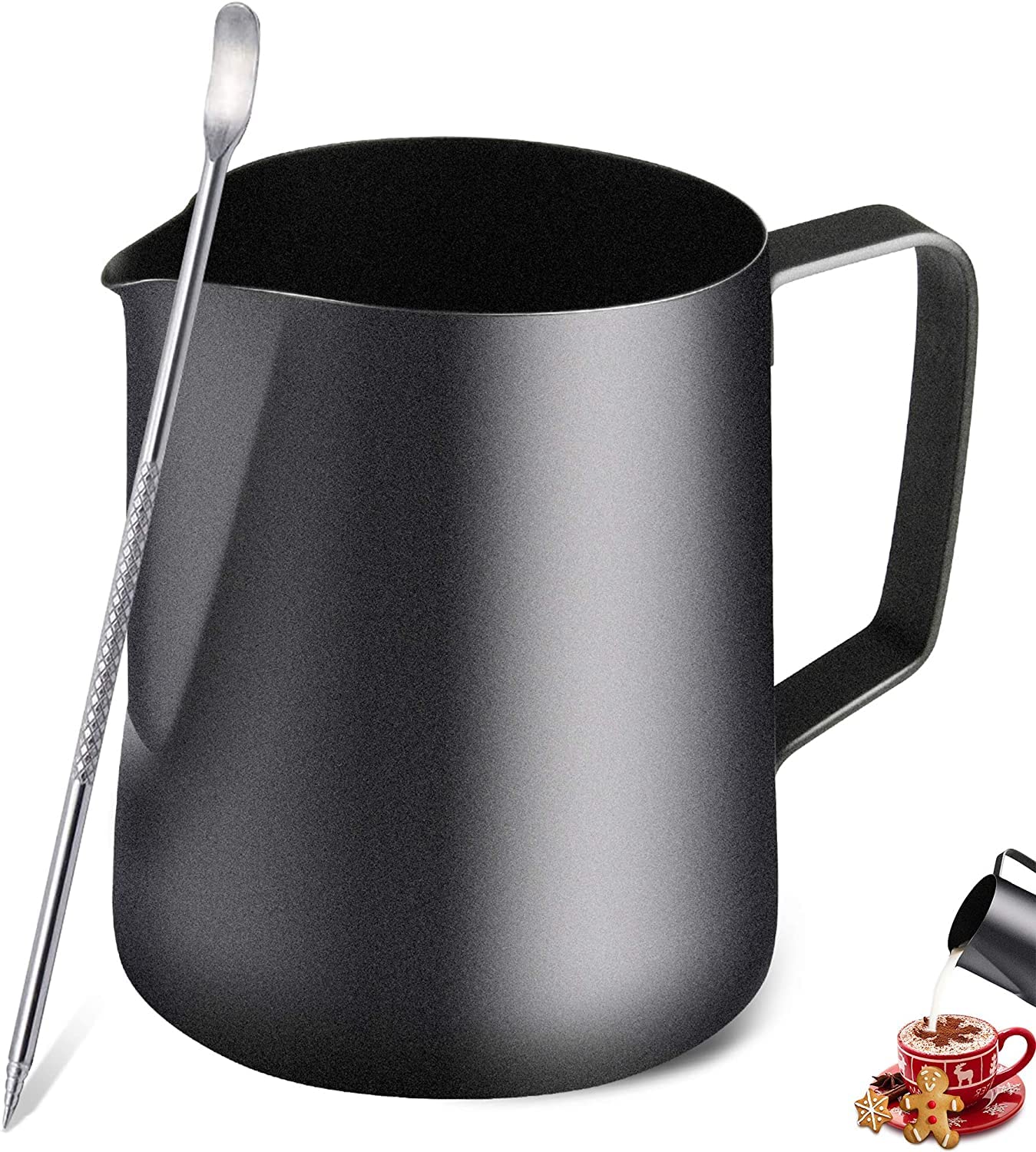 TechKen Stainless Steel Milk Jug, 350ml, Milk Frothing Pitcher for Cappuccino Espresso
