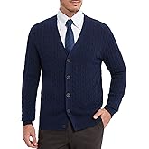 Kallspin Men’s Pure Cotton Cable Knit Cardigan V Neck Button Down Sweater Classic Casual Knitwear