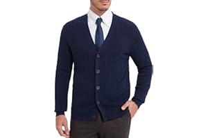 KALLSPIN Men’s Cotton Cable Knit Cardigan Sweater V Neck Button Front Long Sleeve Casual Business Knitwear