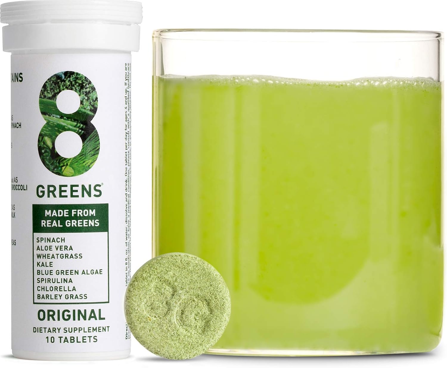 8Greens Immunity and Energy Effervescent Tablets - Packed with 8 Powerful Super Greens (Lemon-Lime 1 Tube/10 Tablets): Health & Personal Care