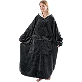 Krifey Big & Tall Wearable Blanket Hoodie with Cat Pocket, Extra Long Oversized Fleece Blanket for Adults, Cozy Birthday Gifts, Christmas Gifts