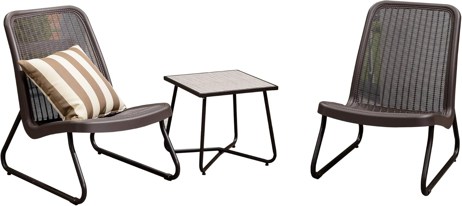 PURPLE LEAF 3 Pieces Patio Bistro Set with Weather Resistant Steel Frame and Square Table Conversation Set, Cushions Included, Coffee: Garden & Outdoor