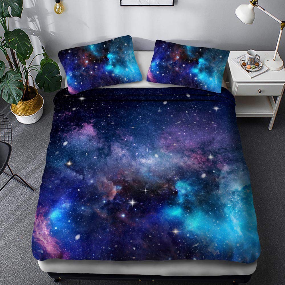 Blue Nebula Bedding Set Single Size Starry Sky Kids Boys Girls Universe Comforter Cover Decor 2 Pieces Astronomy Cosmic Duvet Cover Set Explore Theme Bedspread Cover with 1 Pillowcase Zipper — image 1