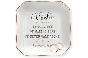 OASSIE Christmas Sister Birthday Gifts for Women - We Never Walk Alone 4"X4" Ceramic Jewelry Dish Tray – Christmas Birthday Big Sister Gifts for Girls Women Sister-in-Law
