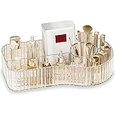 BVGDGSD Clear Makeup Organizer Countertop for Vanity Acrylic Skincare Storage and Make up Organization for Desk Cosmetic Display Case and Makeup Brush Holder for Bedroom,Bathroom,5 Compartments