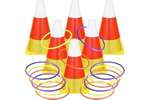 Leitee 6 Sets Candy Corn Ring Toss Game Plastic Cones Ring Toss Combo Set Mini Traffic Cones Toss Game for Sports Training Garden Backyard Outdoor Activities