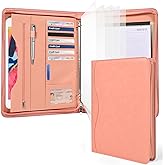 Deziliao DE0070Pink 3-Ring Padfolio Portfolio Binder Organizer, Document Organizer Folio, 10.4 Inch PU Leather Business Portfolio with Zipper, Business Planner Notebook Organizer for Women/Men（Pink）