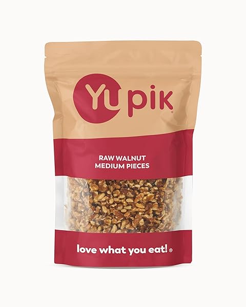 YUPIK RAW CALIFORNIA WALNUTS, MEDIUM PIECES, 2.2 LB (35.2 OZ), KOSHER, GLUTEN-FREE, VEGAN, CHOPPED NUTS, UNSALTED, UNROASTED, SOURCE OF OMEGAS, HEALTHY SNACKS, IDEAL FOR BAKING & COOKING