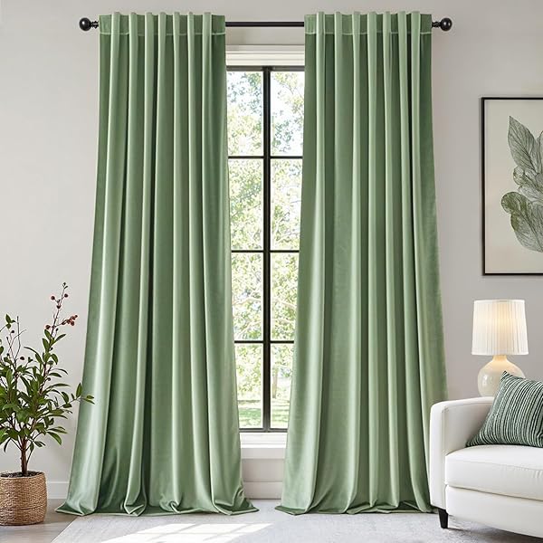 EMEMA VELVET CURTAINS 96 INCHES SAGE GREEN ROOM...
