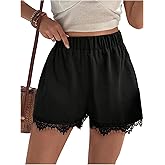 MakeMeChic Women's Lace Shorts Contrast Elastic High Waist Wide Leg Shorts