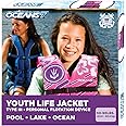 New & Improved Oceans7 US Coast Guard Approved, Youth Life Jacket, Flex-Form Chest, Open-Sided Design, Type III Vest, PFD, Personal Flotation Device, Pink/Berry