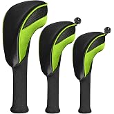 FINGER TEN Golf Club Head Covers with Long Neck | Padded Protection for Woods Driver Fairway Hybrid, Durable Stretch Fit Secure Coverage, Interchangeable Tags for ID