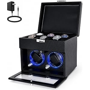 Lieinw Automatic Watch Winder for Rolex and Auto Watches, Leather Double Winding Watch Box + 6 Storage Slots with Japanese Qu