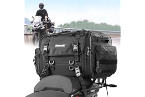 Rhinowalk Motorcycle Tail Bag Expandable Motorcycle Travel Luggage 60L Waterproof All Weather/Trunk/Rack Bag with Sissy Bar Straps-Black