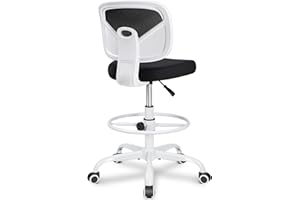 Primy Office Drafting Chair Armless, Tall Office Desk Chair Adjustable Height and Footring, Mid-Back Ergonomic Standing Desk Chair Mesh Rolling Tall Chair for Art Room, Office or Home(White)