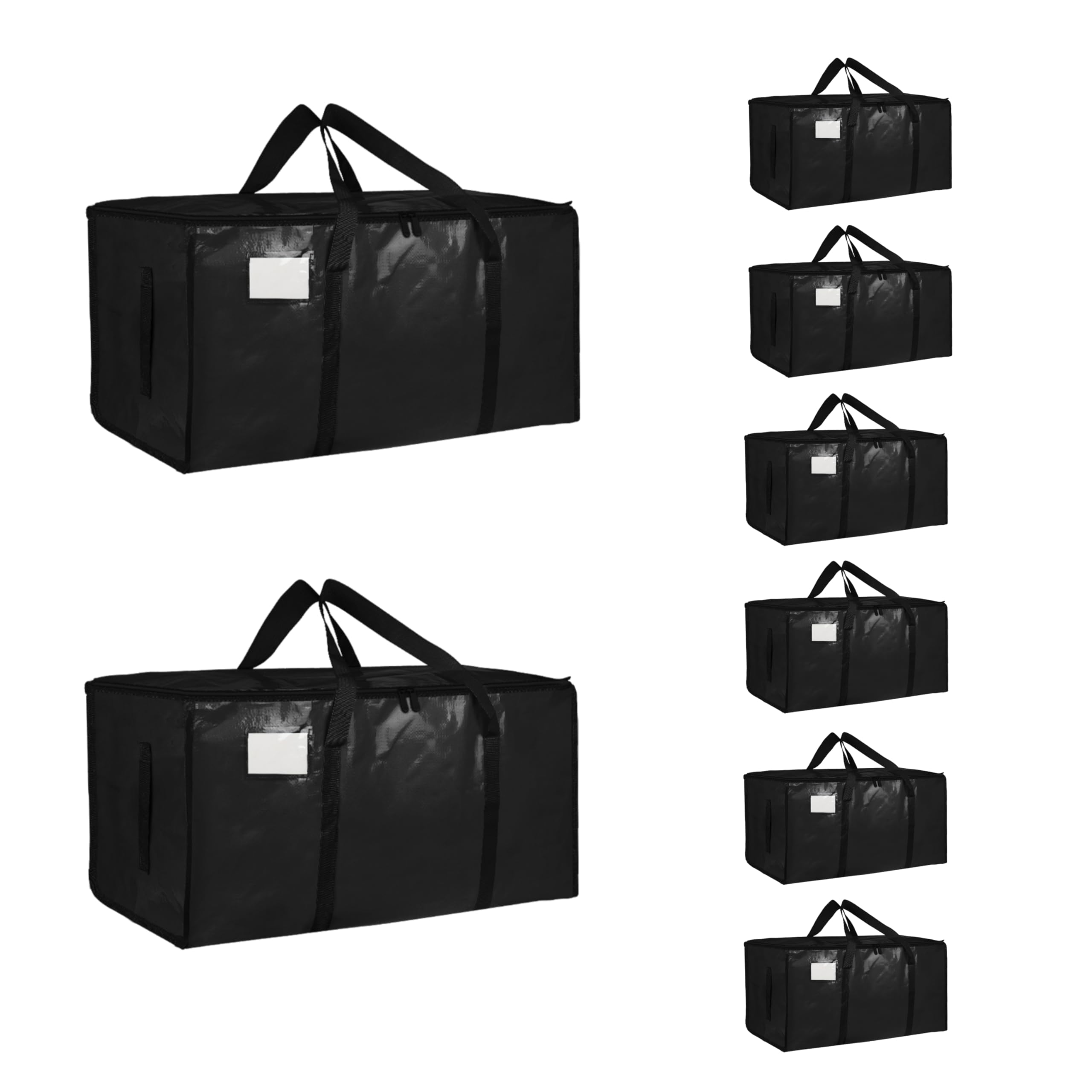 SummitFlare 8 Pack-Extra Large Heavy Duty Moving Bags - Waterproof Storage Totes with Handles & Zippers, Foldable for College Dorm, Storage (Black) Image