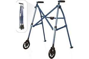 ABLE LIFE COMFORTABLY INDEPENDENT Stander Space Saver Walker, Lightweight Folding Rolling Mobility Aid for Seniors & Adults, Compact 2-Wheel Disability Device with 6-inch Wheels & Ski Glides for Walking Support, Cobalt Blue