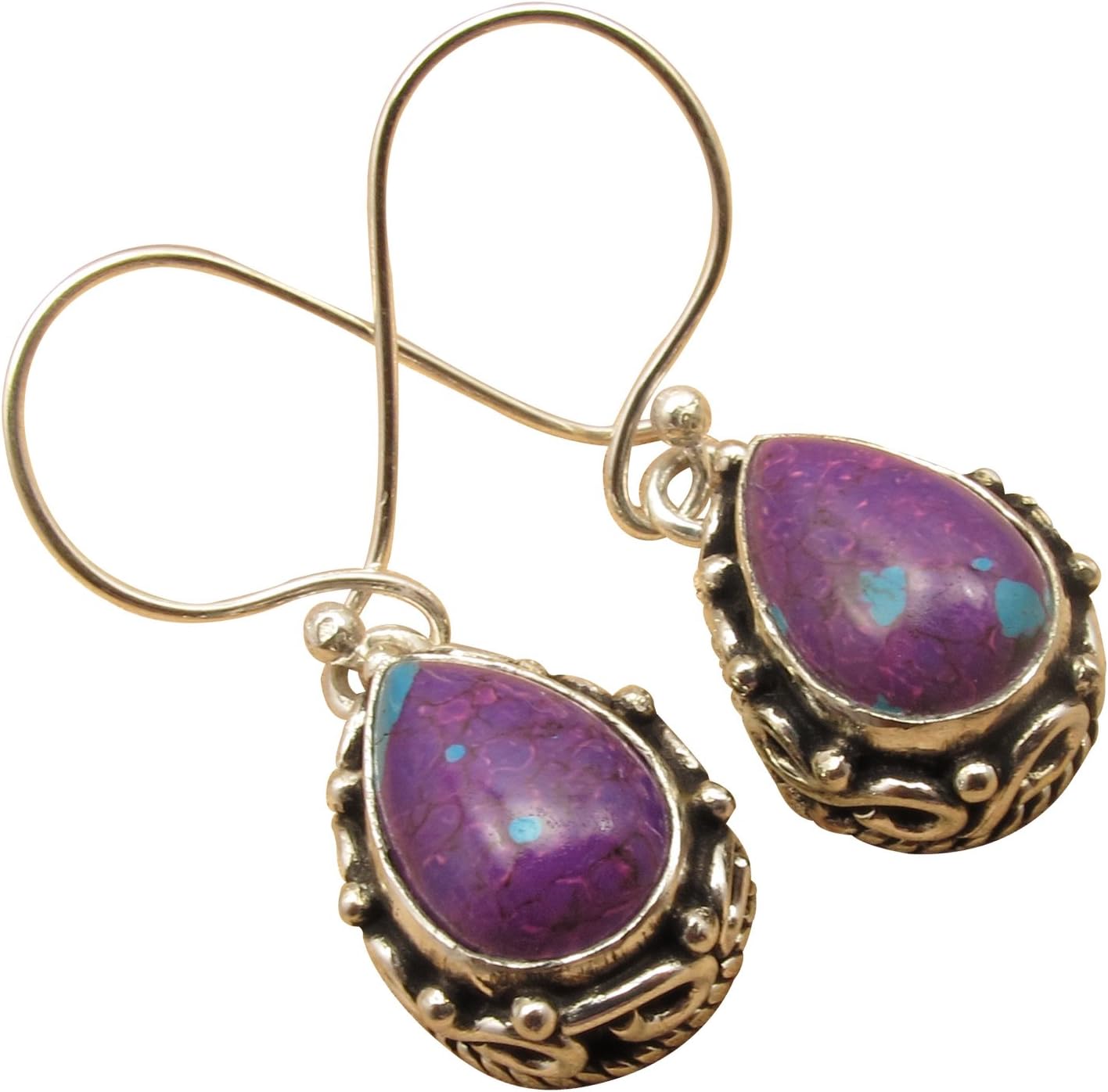 925 Silver Overlay Antique Tibetan Style Earrings ! Many Natural Gemstones Options ! Oxidized Jewelry