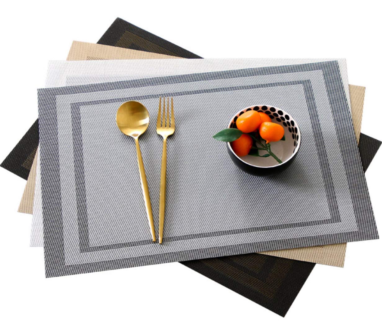 Duffire Placemat, Heat-Resistant Placemat, Non-slip, Waterproof, PVC Placemat, Woven Vinyl Placemat, Set of 4