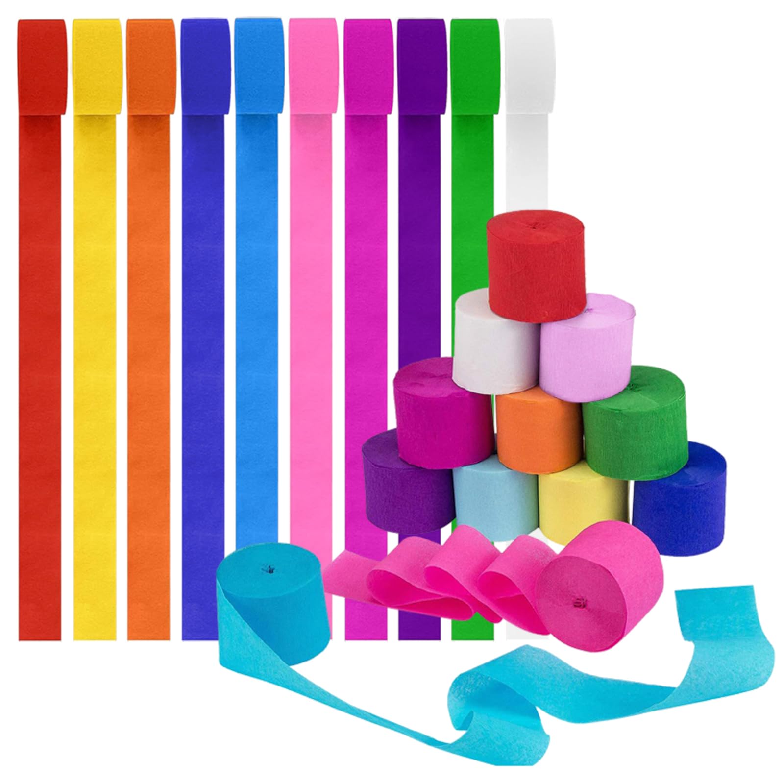 Photo 1 of 10 Rolls Crepe Paper Craft Streamers Hanging Rainbow Crepe Paper Streamers 10 Colors Party Crepe Paper Roll Streamer for Birthday Decorations Wedding Decorations Backdrop Holiday Party Decorations