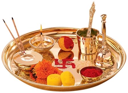 goldgiftideas Balaji spezielle Räucherstäbchen Pooja Thali Set (Messing) mit Kupfer panchpatra, Räucherstäbchen Pooja dekorat
