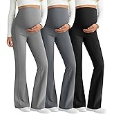 Sweetyweee 3 Pack Maternity Flared Leggings Over The Belly Yoga Bootcut Stretchy Pregnancy Pants Lounge Mama Soft Trousers