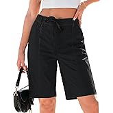 luvamia Bermuda Shorts for Women Trendy High Waist Knee Length Chino Long Shorts Drawstring Summer Casual Short 9"
