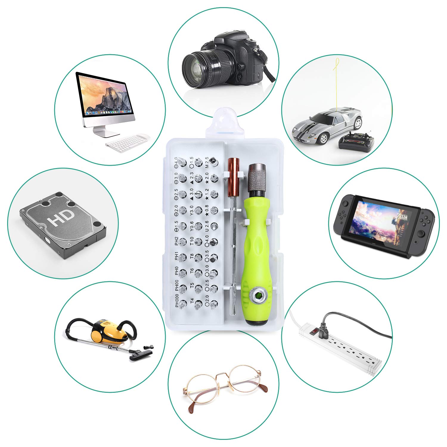 Gocheer 32 en 1 mini juego profesional destornilladores de precisión para electricistas kit de destornilladores magnéticos para Gafas, Smartphones, iPad, Tableta, Móvil, PC, Computadora Portátil