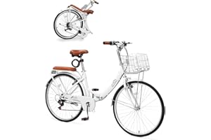 CamPingSurvivals 24/26 Inch Foldable Bike Folding Bicycle, 7 Speed Beach Cruiser Bike with Lock, Comfort Back Seat, Foldable Basket & Ergonomic Upright Frame, Cruiser Bicycle for Adults