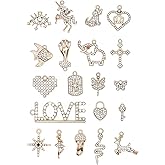 Zicdije Pack of 20 Rhinestone Charms Gold Plated Pendants Pave Crystal Accessories for Necklace Bracelet Jewelry Making DIY Crafting