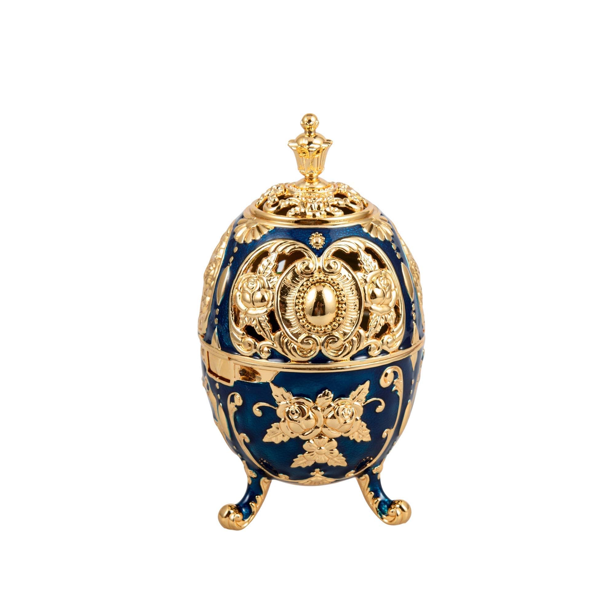 Feyarl Vintage Incense Burner Metal Zinc Incense Holder Aromatherapy Burner Holder with Removable Tray for Spa Yoga Home Office Tabletop(Blue)