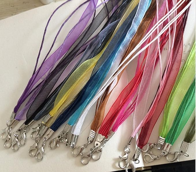 Vinallo 20pcs 18'' Organza Voile Ribbon Necklace Chain Silk Waxed Cord Mix Color Spinning Craft