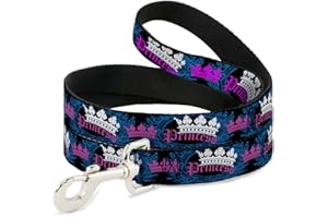 Buckle-Down Pet Leash - Crown Princess Oval Black/Turquoise - 6 Feet Long - 1" Wide