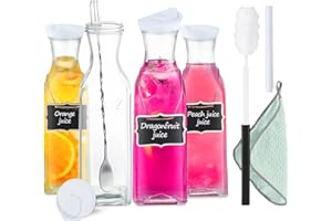 Visivessel 4 Pcs Glass Carafe with Lid 50oz Glass Carafe for Mimosa Bar water carafe with lid Juice Carafe for Party Iced Tea Juice Lemonade