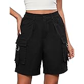 Gleeneat Bermuda Shorts for Women Cargo Cotton Shorts High Waist Knee Length 6 Pockets 2025 Summer Casual